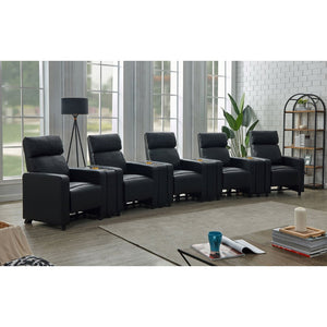 English Elm Warren Black Faux Leather 5-Seater Home Theater Sofa Set With 4 Wedge Consoles For Ultimate Comfort B062S00960-GIGA