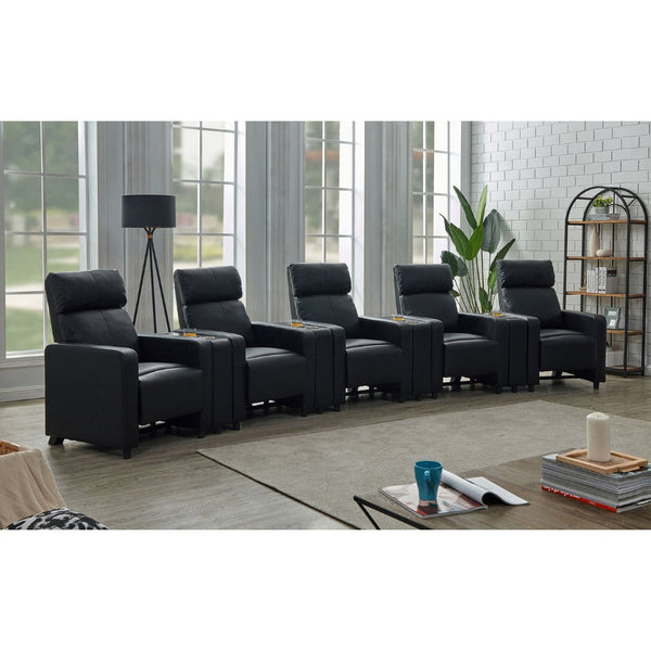 English Elm Warren Black Faux Leather 5-Seater Home Theater Sofa Set With 4 Wedge Consoles For Ultimate Comfort B062S00960-GIGA