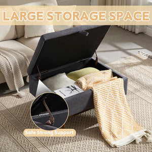 English Elm Mid-century square storage bench with solid wood frame, microfiber upholstery, versatile ottoman seat and tabletop functionality for living room and entryway appeal DARK GREY W1539P269656