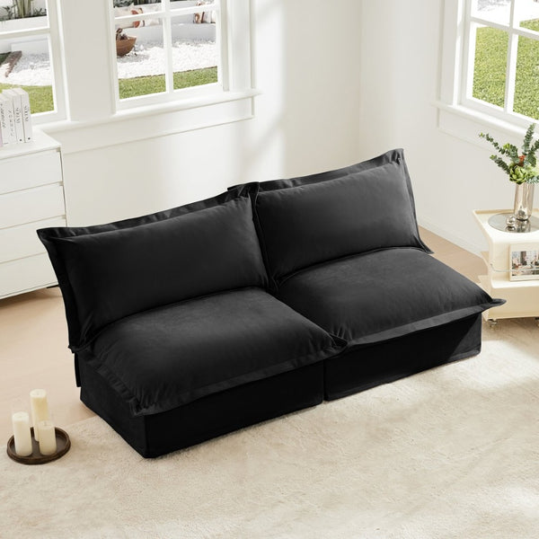 English Elm Streamlined Velvet Modular L-shape Sectional Sofa with Cloud Foam and French Piping Black W3041S00117