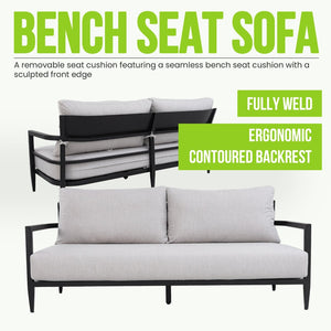 English Elm Modern Welded Aluminum Patio Bench Sofa with Sunbrella Cushion and Ergonomic Support W1886P428284