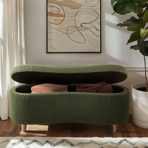 JLA Home INK+IVY - Boucle-Style Plush Storage Bench with Curved Front, Soft-Close Hinges & Solid Wood Legs for Entryways Green II105-0594
