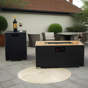 English Elm 32" Outdoor Propane Fire Pit Table with Ceramic Top, 50,000 BTU Stainless Steel Burner, Wicker Base and Tank Cover Dark Gray W853P202194