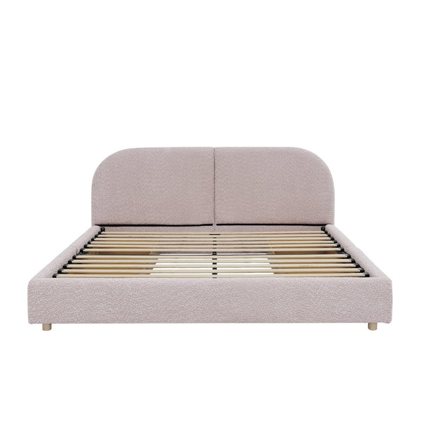English Elm Queen Platform Bed Curved Headboard Circle Yarn Fabric with Four Wheeled Storage Drawers Pink W487S00480