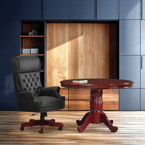 OSP Home Furnishings Deluxe Queen Anne Executive Chair with Lumbar Support and Cherry Wood Finished Base TEX228-3