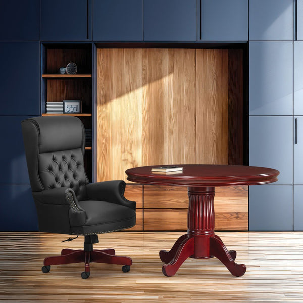 OSP Home Furnishings Deluxe Queen Anne Executive Chair with Lumbar Support and Cherry Wood Finished Base TEX228-3