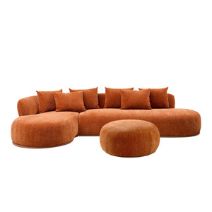 English Elm 134.6" Oversized L-Shaped Sectional Sofa with Ottoman, 6 Pillows, Orange Modern Deep-Seat Comfort W3208S00006
