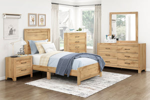 English Elm Natural Rustic Queen Bed Frame with Durable Melamine Finish, Easy Assembly Bed-in-a-Box, Modern Retreat Natural 45.5 L x 33.5 W x 6.5 H B011P365548