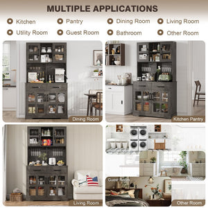 English Elm Pantry Hutch with Fluted Mdf Panels Charging Station Pegboard and Open Shelving T3773P416041
