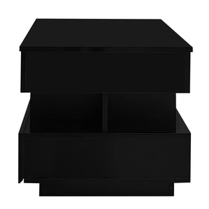 English Elm U-Can Lift-Top Coffee Table with LED Ambient Lighting, Dual Drawers and Adjustable Scalable Design Black N724P290058B
