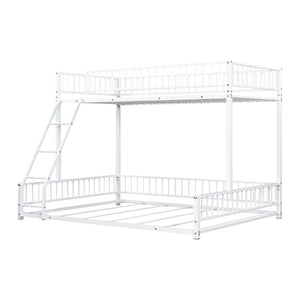 English Elm Twin XL over Queen Metal Bunk Bed with Ladder and Guardrails, Space-Saving Sturdy Frame for Kids and Guests White N709P277756K