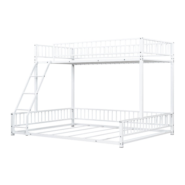 English Elm Twin XL over Queen Metal Bunk Bed with Ladder and Guardrails, Space-Saving Sturdy Frame for Kids and Guests White N709P277756K