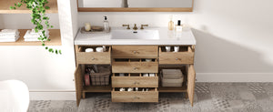 English Elm Christopher Knight Home® - 60" Modern Bathroom Vanity with Durable SMC Sink, Rattan Doors, Soft-Close Drawers, Pine Legs Antique Natural N817P296130N