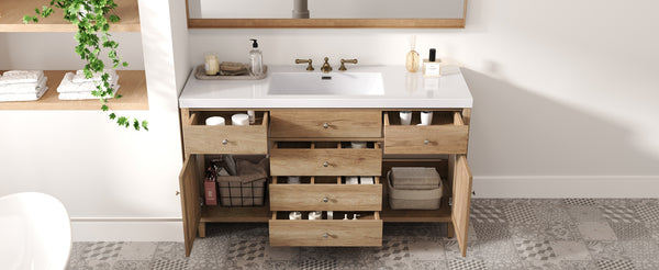 English Elm Christopher Knight Home® - 60" Modern Bathroom Vanity with Durable SMC Sink, Rattan Doors, Soft-Close Drawers, Pine Legs Antique Natural N817P296130N