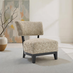 English Elm Contemporary Sculpted Barrel-Back Arm Chair with Smooth Casters, Neutral Textured Upholstery, Stylish Accent Seating Beige 38 L x 29 W x 35 H B2741P401404