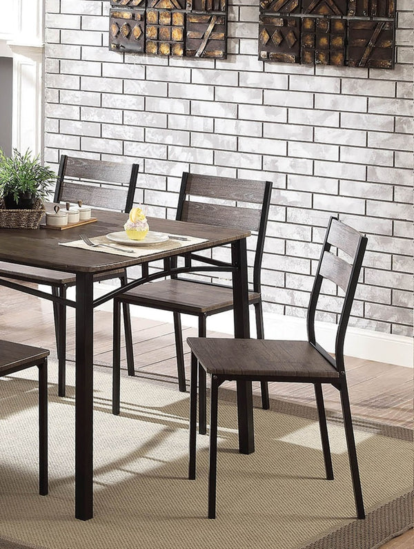 English Elm Dining Rustic Industrial 5pc Counter Height Set with Weathered Wood Seats and Sturdy Metal Frame, Casual Comfort Antique brown,Black 69 L x 38 W x 5 H B2741P320841