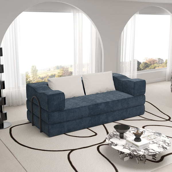 English Elm 80" King Size Folding Sofa Bed Convertible 3-Seat Chenille Couch with 2 Pillows, Foam & Pocket Spring Comfort W1885P256827