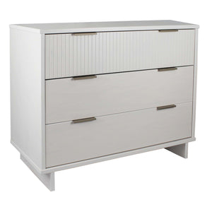 English Elm Granville 38" White Dresser - Modern 3-Drawer Storage With Glam Gold Hardware & Ribbed Front Design B365S00074