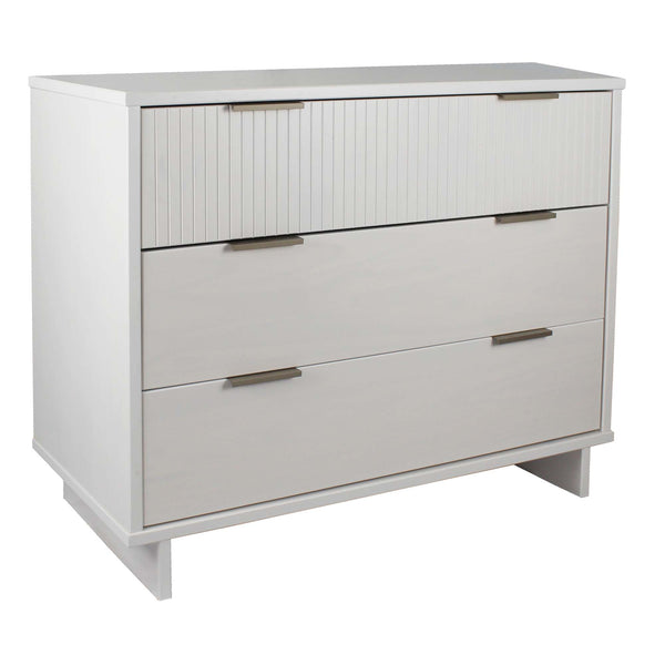 English Elm Granville 38" White Dresser - Modern 3-Drawer Storage With Glam Gold Hardware & Ribbed Front Design B365S00074