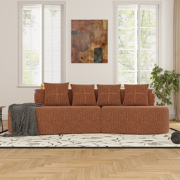 English Elm Modern Half Moon Chenille Sectional Three Seat Curved Sofa for Living Room or Apartment Orange W395P435343