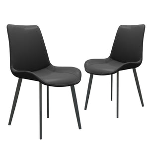 English Elm Black Pu Leather Dining Chairs Set Of 2 - Modern Ergonomic Design For Kitchen, Restaurant & Living Room T3967P384543