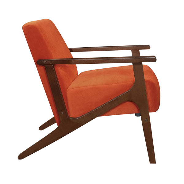 English Elm Modern Velvet Accent Chair with Dark Walnut Angular Frame, Streamlined Mid-Century Comfort Design Orange 35 L x 27.25 W x 19.25 H B011P271917
