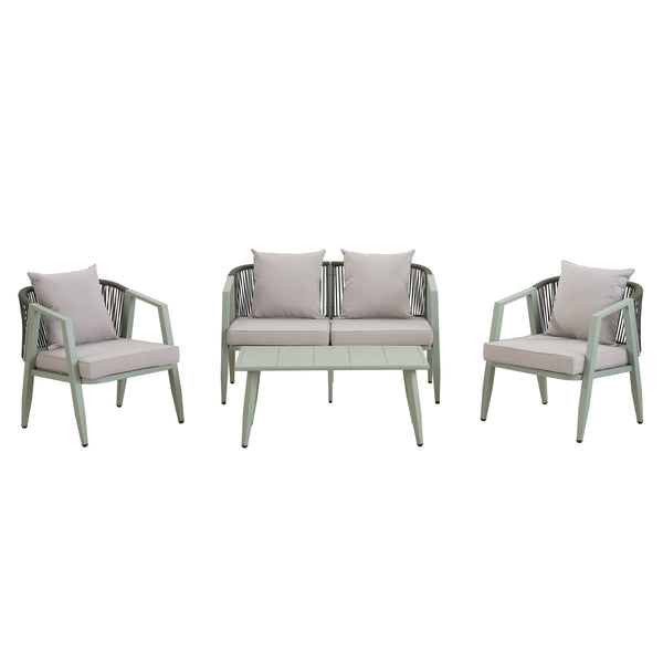 English Elm U_STYLE Heavy-Duty Outdoor Seating Set with Iron Table, Bench & Chairs — Patio, Lawn & Poolside Comfort Green WY000439AAC