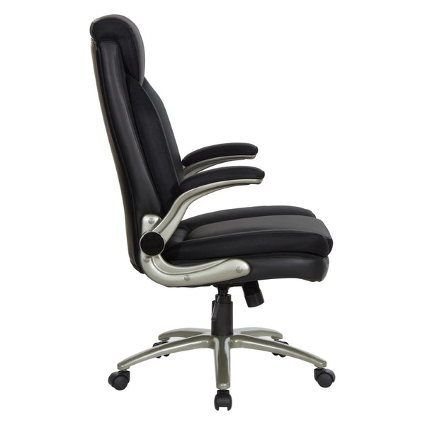OSP Home Furnishings Big and Tall Ergonomic Office Chair with Lumbar Support Leather Seat 400 Lb Capacity Black ECH14517BT-EC3