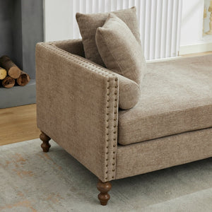 English Elm 75.2'' Chenille Upholstered Daybed Chaise with Nailhead Trim and Rubberwood Legs Taupe W3188S00057
