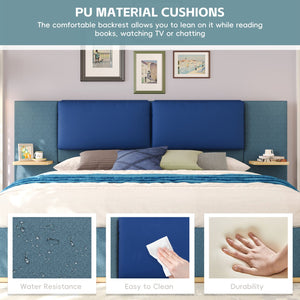 English Elm Christopher Knight Home® - Queen Plush Leather Upholstered Bed Frame with Wingback Headboard, Wavy Footboard, Quiet Support Blue 50.63 L x 18.88 W x 8.25 H N761S0000023C
