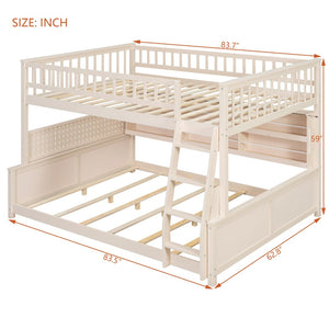 English Elm Full Xl Over Queen Bunk Bed Pinewood Frame with Led Lights Shelving Pegboard Beige LT000279AAA