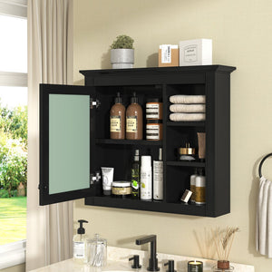 English Elm 30'' Modern Medicine Cabinet with Mirror and Adjustable Shelves, MDF Wall-Mounted Bathroom Storage Solution Black N710P192495B