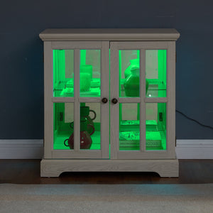 English Elm Led Curio Display Cabinet - Elegant Antique White Showcase With Adjustable Shelves & Bluetooth Lighting W1758P387892