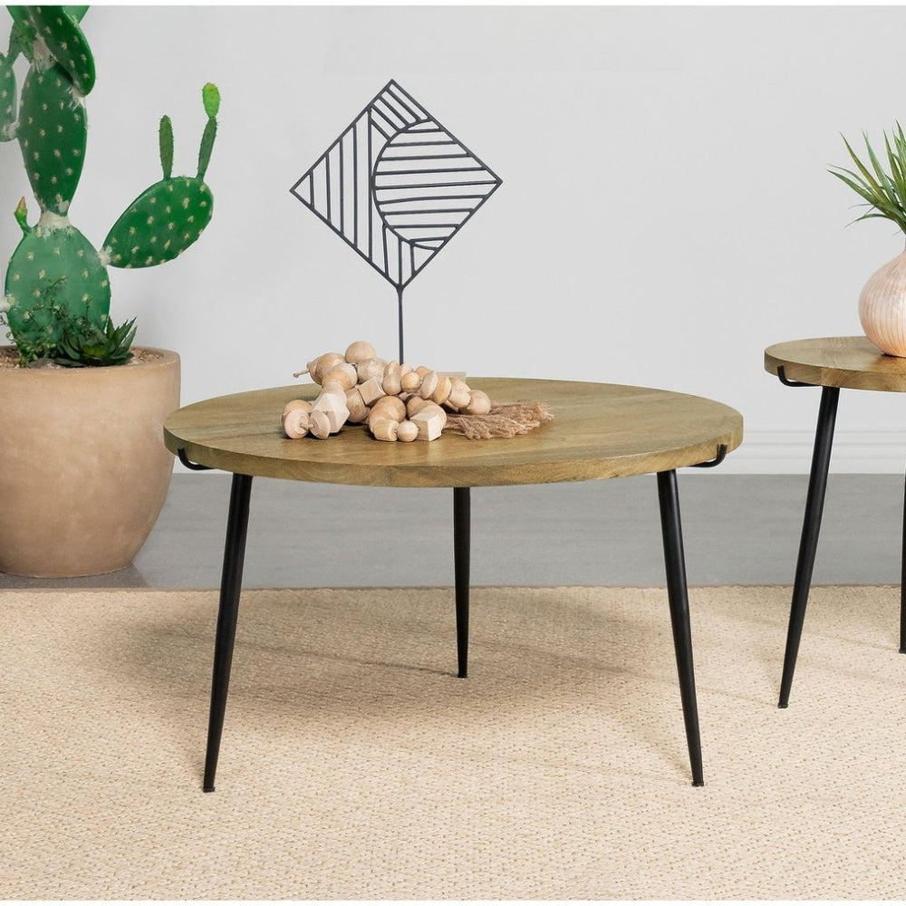 English Elm Mickelson Solid Mango Wood Round Coffee Table with Splayed Iron Legs for Living Rooms B062P451678