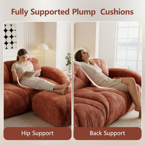 English Elm Three Seater Chenille Sofa with Ottoman Solid Wood Base Tufted Arms Living Room Red W714S01638