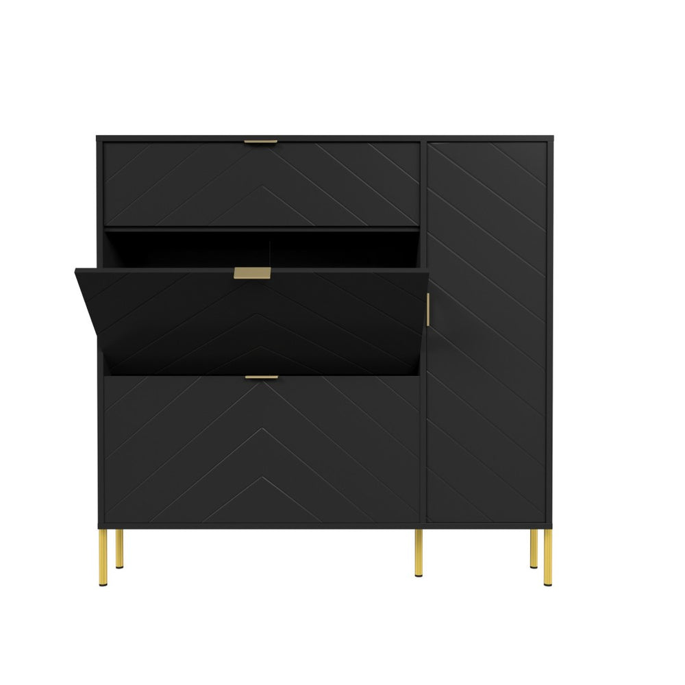 English Elm Mdf Herringbone Shoe Cabinet Gold Hardware Entryway Organizer Holds 16 Pairs Black T3609P482836