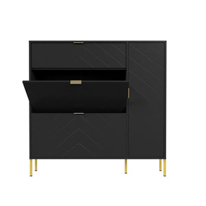 English Elm Mdf Herringbone Shoe Cabinet Gold Hardware Entryway Organizer Holds 16 Pairs Black T3609P482836