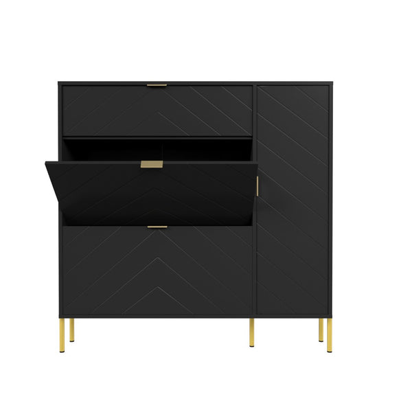 English Elm Mdf Herringbone Shoe Cabinet Gold Hardware Entryway Organizer Holds 16 Pairs Black T3609P482836