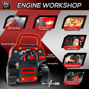 English Elm Qaba Kids Mechanic Workshop Truck Toy with Sounds Lights and 61 Piece Engine Set W2225P200404