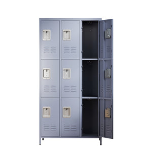 English Elm 9 Compartment Steel Locker Tower Powder Coated Gray for Gym Office or Bedroom T2398P251437