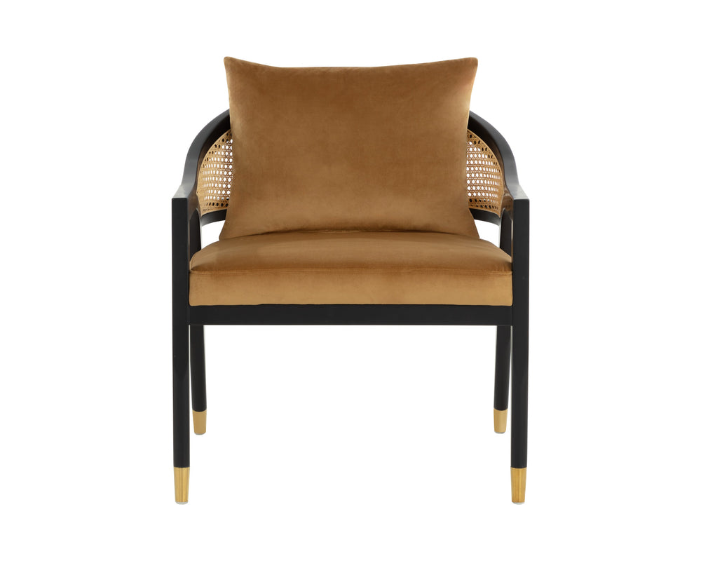 Sunpan Kirsten Lounge Chair - Coastal Elegance with Rattan Backrest & Matte Black Frame for Every Space Gold Sky