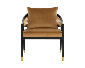 Sunpan Kirsten Lounge Chair - Coastal Elegance with Rattan Backrest & Matte Black Frame for Every Space Gold Sky