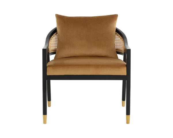 Sunpan Kirsten Lounge Chair - Coastal Elegance with Rattan Backrest & Matte Black Frame for Every Space Gold Sky