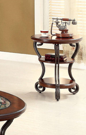 English Elm Traditional Elegant Brown Cherry Side Table with Ornate Scroll Legs and Open Shelf for Living Room Decor Brown Multi 27 L x 27 W x 7 H B011P203062