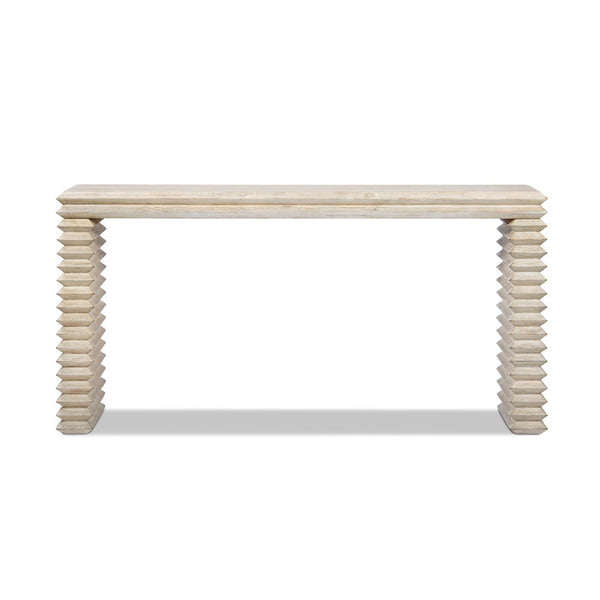 English Elm Veda Reclaimed Pine Whitewashed Geometric Console Table Sculptural Entryway Accent B2719P485495