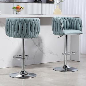 English Elm 360° Fabric Swivel Bar Stools Set of 2 with High Rebound Sponge Cushions, Adjustable Metal Legs, Modern Design Blue W2215P252782