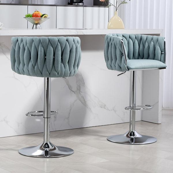 English Elm 360° Fabric Swivel Bar Stools Set of 2 with High Rebound Sponge Cushions, Adjustable Metal Legs, Modern Design Blue W2215P252782