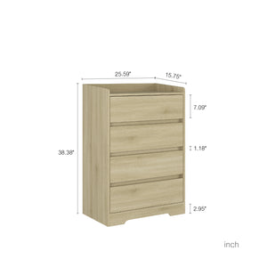 English Elm 4 Drawer Dresser Modern Waterproof MDF Chest with 4 Spacious Soft-Close Drawers, Sturdy Frame, Anti-Tip Safe Design W1321P351772