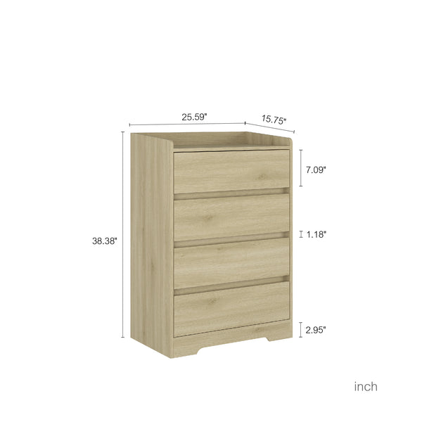 English Elm 4 Drawer Dresser Modern Waterproof MDF Chest with 4 Spacious Soft-Close Drawers, Sturdy Frame, Anti-Tip Safe Design W1321P351772
