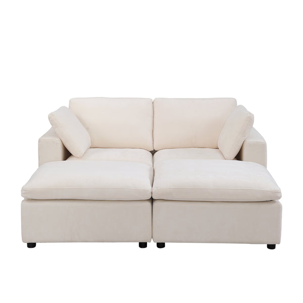 English Elm 68.5" Modular Loveseat Sofa Set With 2 Ottomans - Versatile Chenille Sleeper Couch For Small Spaces W1123S00040